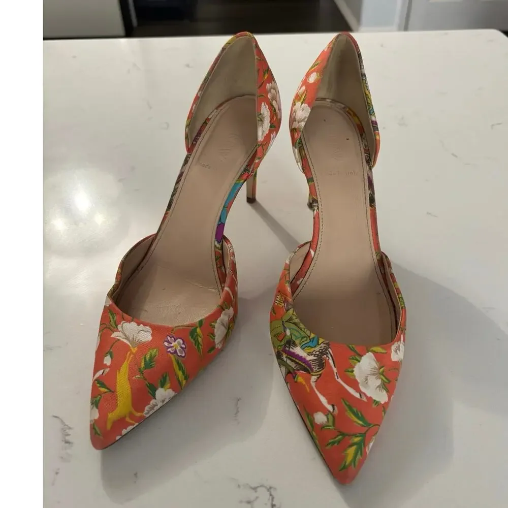 J.Crew Silk Lucie dorsay Pumps sz 8.5 Sweet Orange floral made in Italy chic